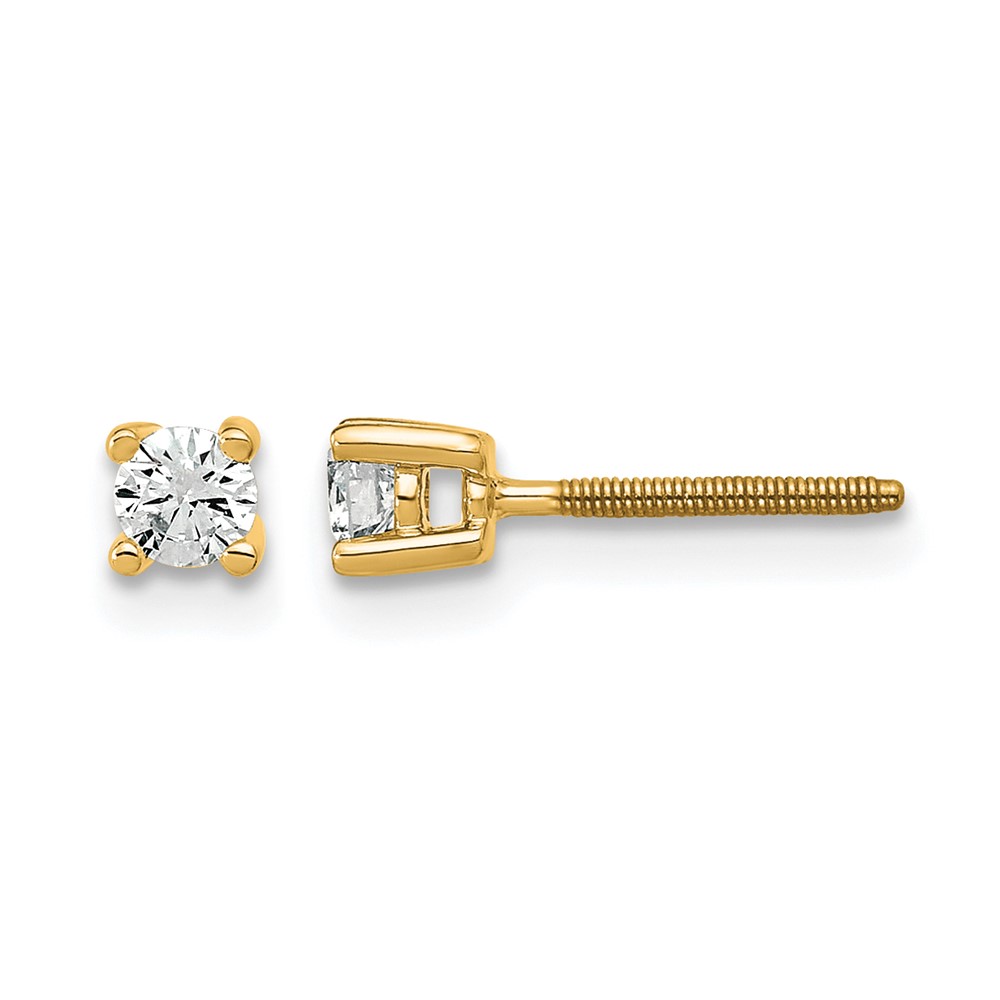 14k 1/5 carat Lab Grown Diamond VS+ F+ Round Complete Four Prong Screwback Heavyweight Stud Earrings (EM1006S-020-LD)