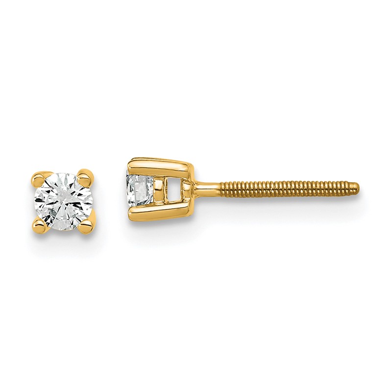 14k Yellow Gold 1/5 ctw Lab Grown Diamond VS/SI+ G+ Round 4 Prong Heavy Wt. Screwback Stud Earrings