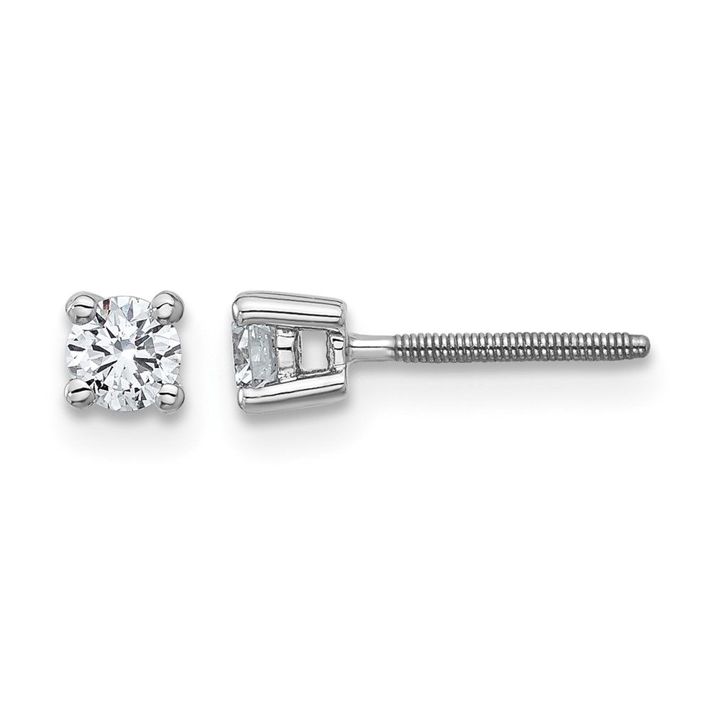18K White Gold 0.25 Carat Lab Grown Diamond VS+ F+ Round Complete Four Prong Screwback Stud Earrings