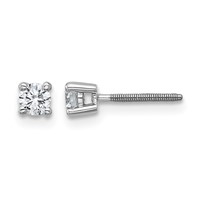 18K White Gold 0.25 Carat Lab Grown Diamond VS+ F+ Round Complete Four Prong Screwback Stud Earrings view 1
