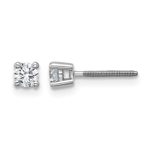 18K White Gold 0.25 Carat Certified Lab Grown Diamond VS+ F+ Round Complete Four Prong Screwback Stud Earrings