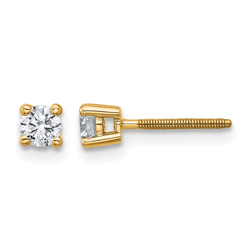 18K Yellow Gold 0.25 Carat Certified Lab Grown Diamond VS+ F+ Round Complete Four Prong Screwback Stud Earrings