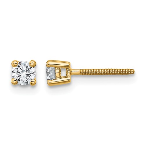 18K Yellow Gold 0.25 Carat Lab Grown Diamond VS+ F+ Round Complete Four Prong Screwback Stud Earrings