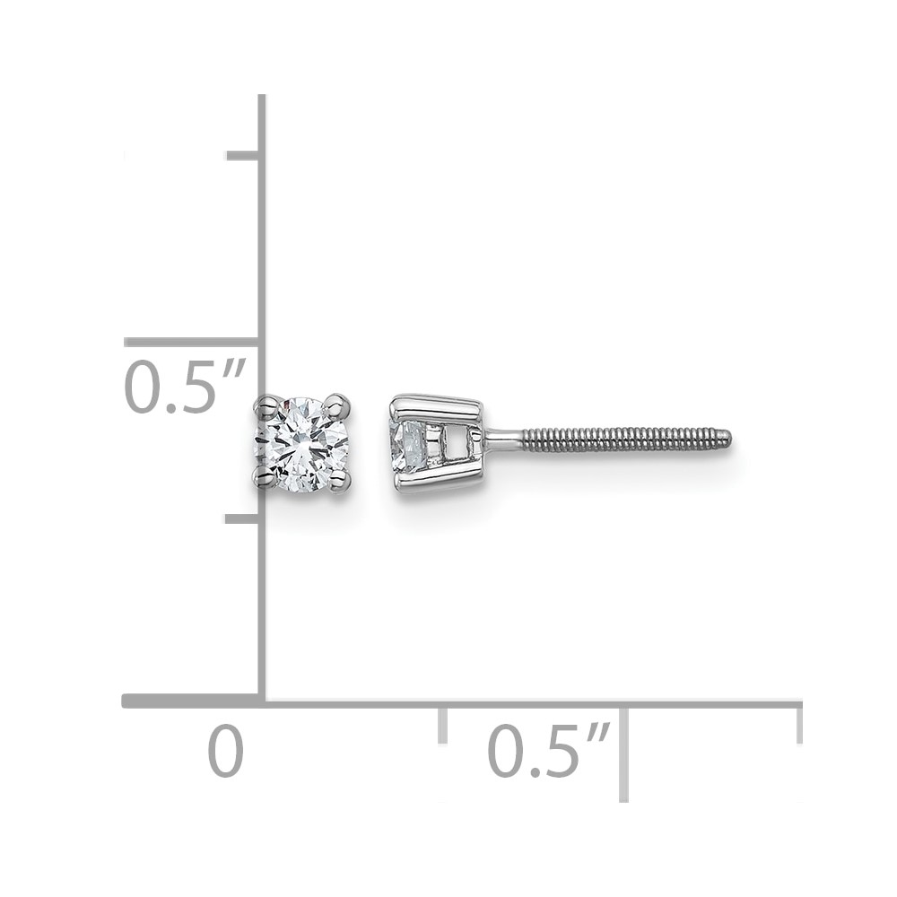 14k White Gold 1/4 carat Lab Grown Diamond VS+ F+ Round Complete Four Prong Screwback Heavyweight Stud Earrings (EM1006S-025-WLD)