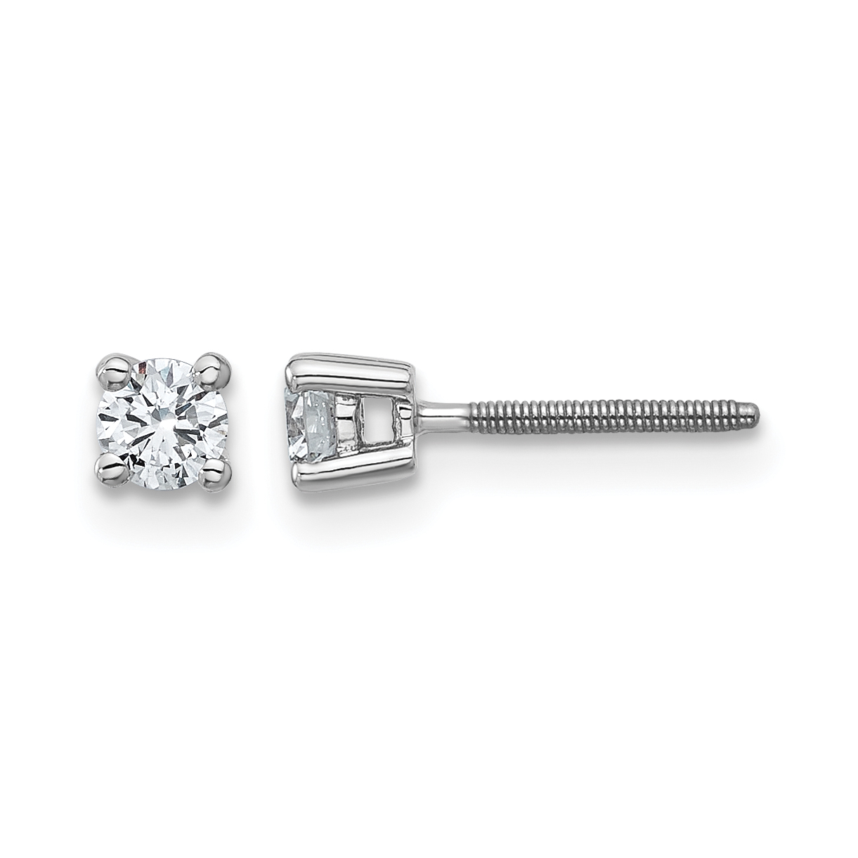 14k White Gold 1/4 carat Lab Grown Diamond VS+ F+ Round Complete Four Prong Screwback Heavyweight Stud Earrings (EM1006S-025-WLD)