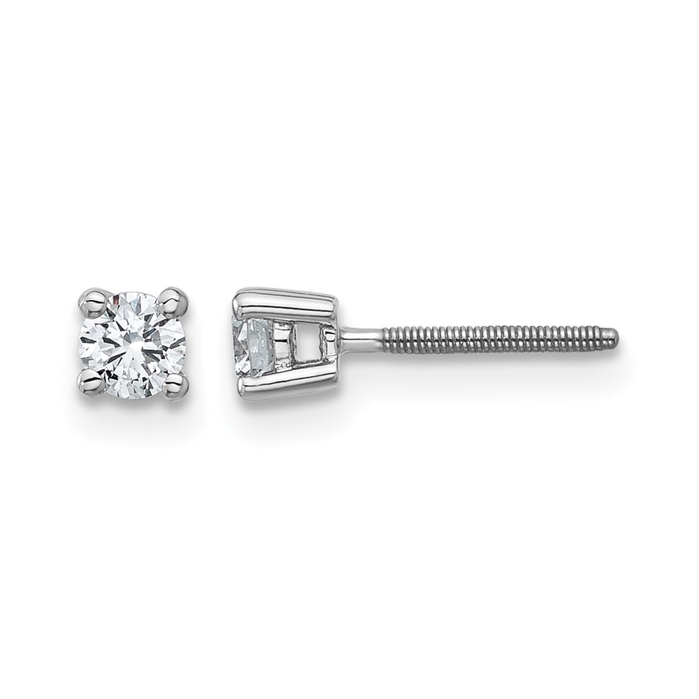 14k White Gold 1/4 carat Lab Grown Diamond VS+ F+ Round Complete Four Prong Screwback Heavyweight Stud Earrings (EM1006S-025-WLD)