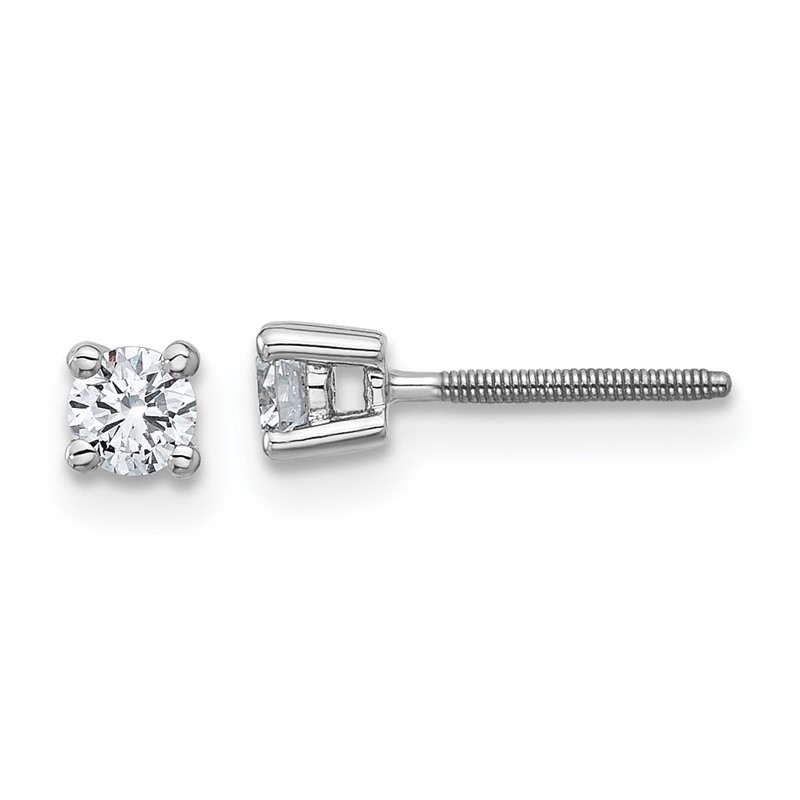 14k White Gold 1/4 ctw Certified Lab Grown Diamond VS+ F+ Round 4 Prong Heavy Wt. Screwback Stud Earrings