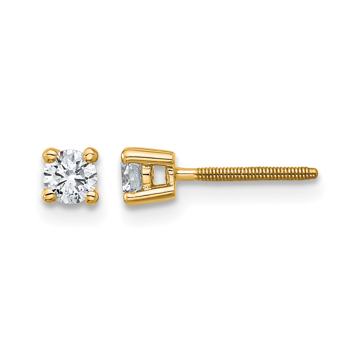 14k 1/4 carat Certified Lab Grown Diamond VS+ F+ Round Complete Four Prong Screwback Heavyweight Stud Earrings (EM1006S-025C-LD)