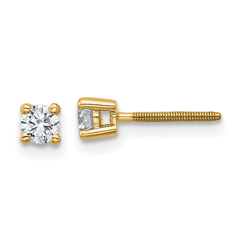 14k Yellow Gold 1/4 ctw Certified Lab Grown Diamond VS+ F+ Round 4 Prong Heavy Wt. Screwback Stud Earrings
