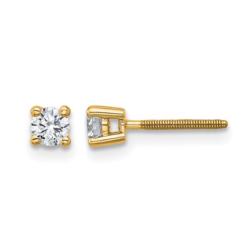 14K Yellow Gold 0.25 Carat Lab Grown Diamond VS SI+ G+ Round Complete Four Prong Screwback Heavyweight Stud Earrings