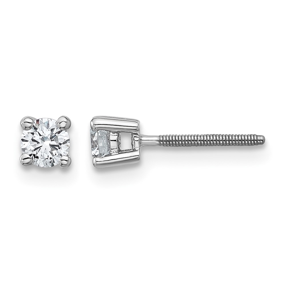 18K White Gold 0.33 Carat Certified Lab Grown Diamond VS+ F+ Round Complete Four Prong Screwback Stud Earrings