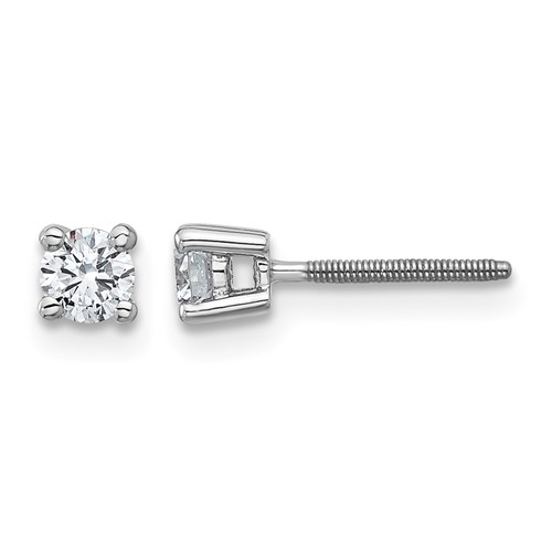 18K White Gold 0.33 Carat Lab Grown Diamond VS+ F+ Round Complete Four Prong Screwback Stud Earrings