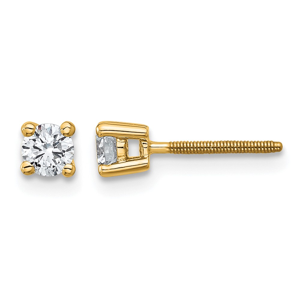 18K Yellow Gold 0.33 Carat Certified Lab Grown Diamond VS+ F+ Round Complete Four Prong Screwback Stud Earrings