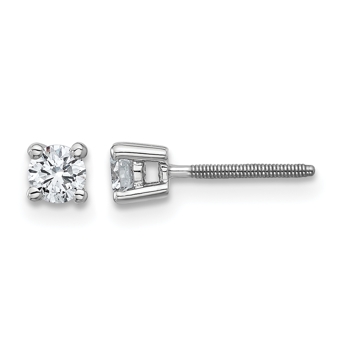 14k White Gold 1/3 carat Lab Grown Diamond VS+ F+ Round Complete Four Prong Screwback Heavyweight Stud Earrings (EM1006S-033-WLD)