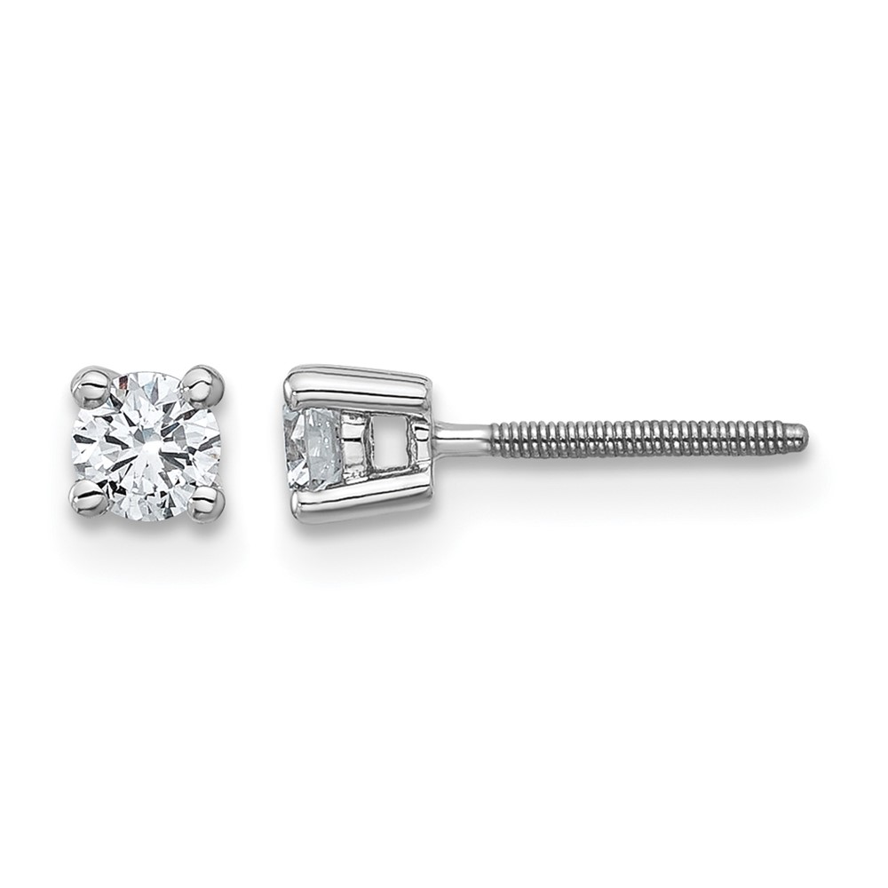 14k White Gold 1/3 carat Lab Grown Diamond VS+ F+ Round Complete Four Prong Screwback Heavyweight Stud Earrings (EM1006S-033-WLD)