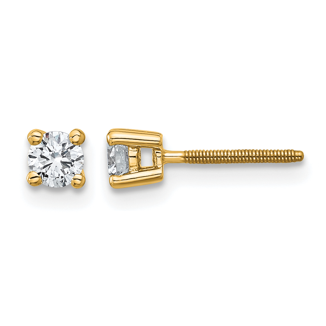 14k 1/3 carat Lab Grown Diamond VS+ F+ Round Complete Four Prong Screwback Heavyweight Stud Earrings (EM1006S-033-LD)