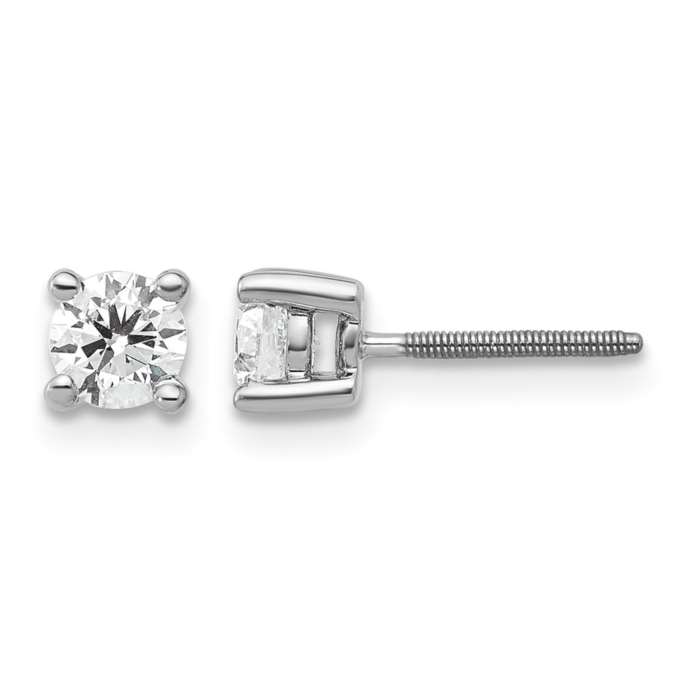 18K White Gold 0.50 Carat Lab Grown Diamond VS+ F+ Round Complete Four Prong Screwback Stud Earrings