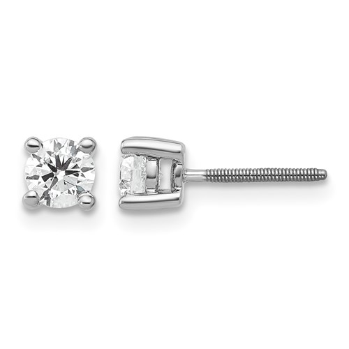 18K White Gold 0.50 Carat Lab Grown Diamond VS+ F+ Round Complete Four Prong Screwback Stud Earrings