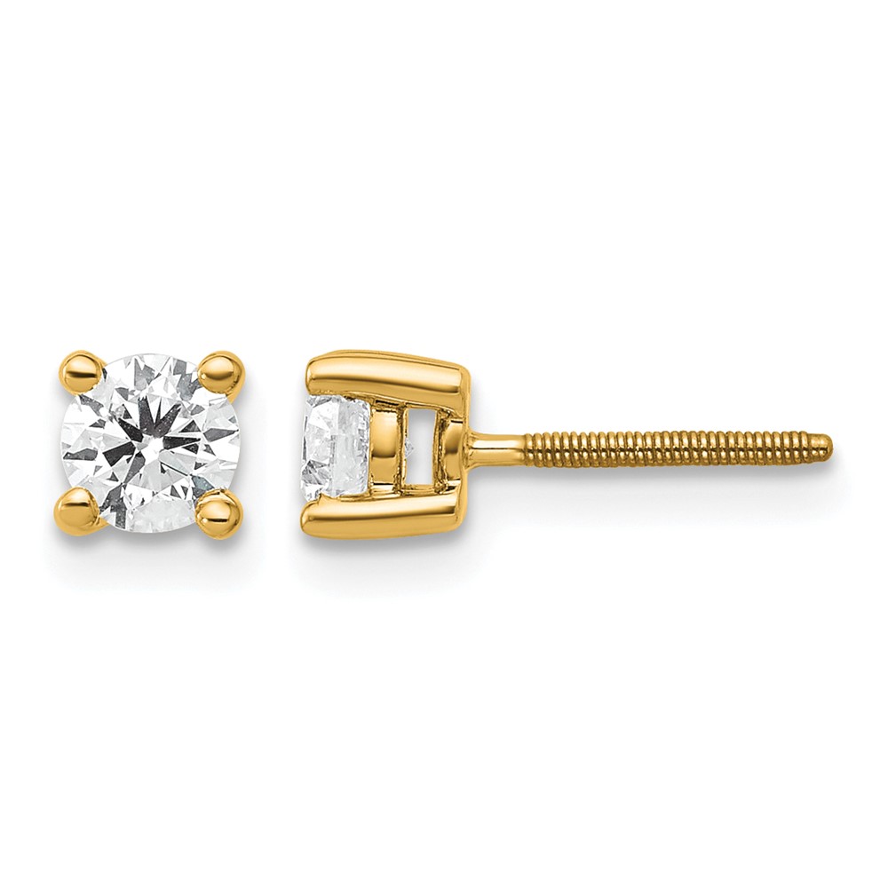 18K Yellow Gold 0.50 Carat Lab Grown Diamond VS+ F+ Round Complete Four Prong Screwback Stud Earrings