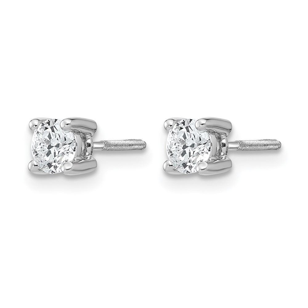 14k White Gold 1/2 carat Lab Grown Diamond VS+ F+ Round Complete Four Prong Screwback Heavyweight Stud Earrings (EM1006S-050-WLD)