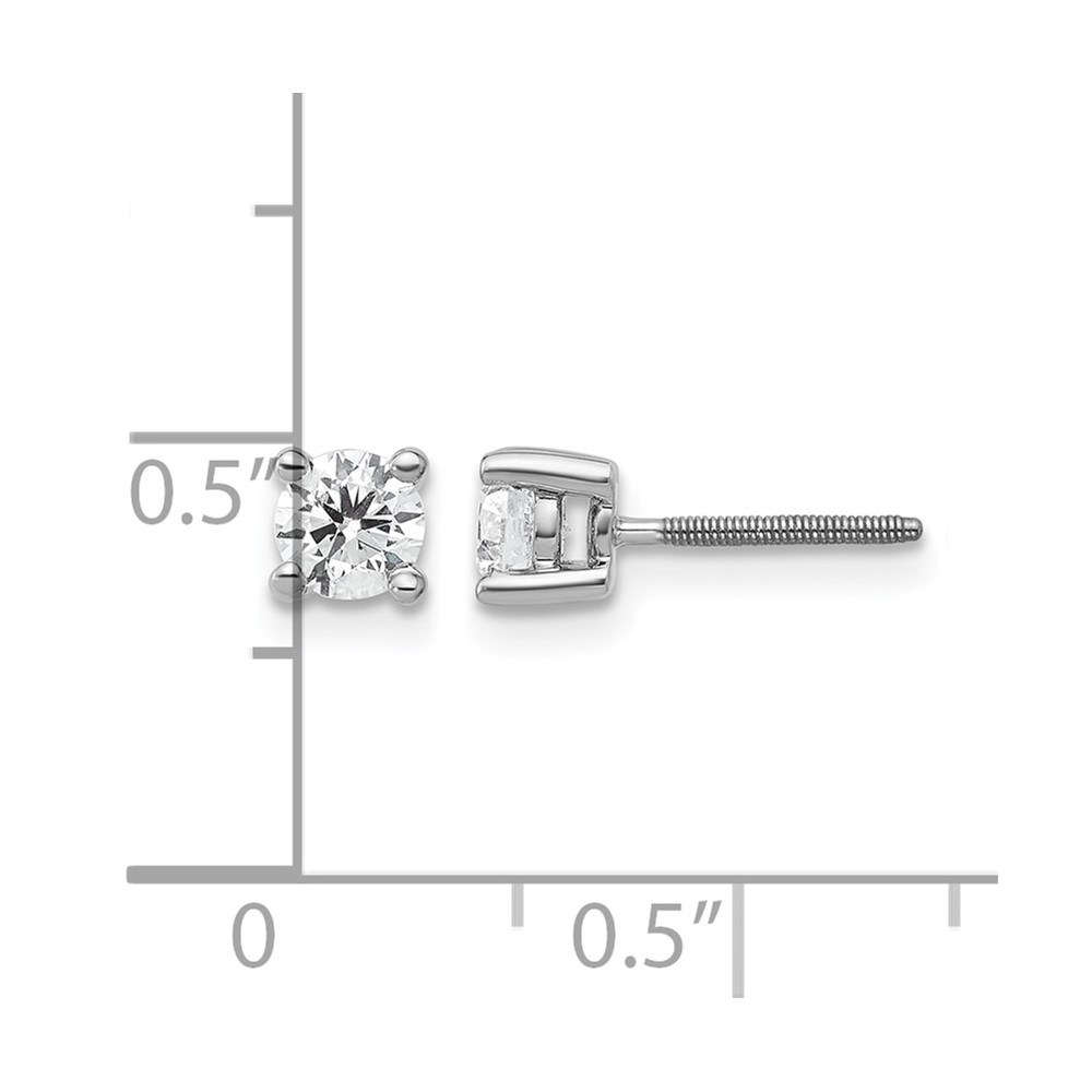 14k White Gold 1/2 carat Lab Grown Diamond VS+ F+ Round Complete Four Prong Screwback Heavyweight Stud Earrings (EM1006S-050-WLD)