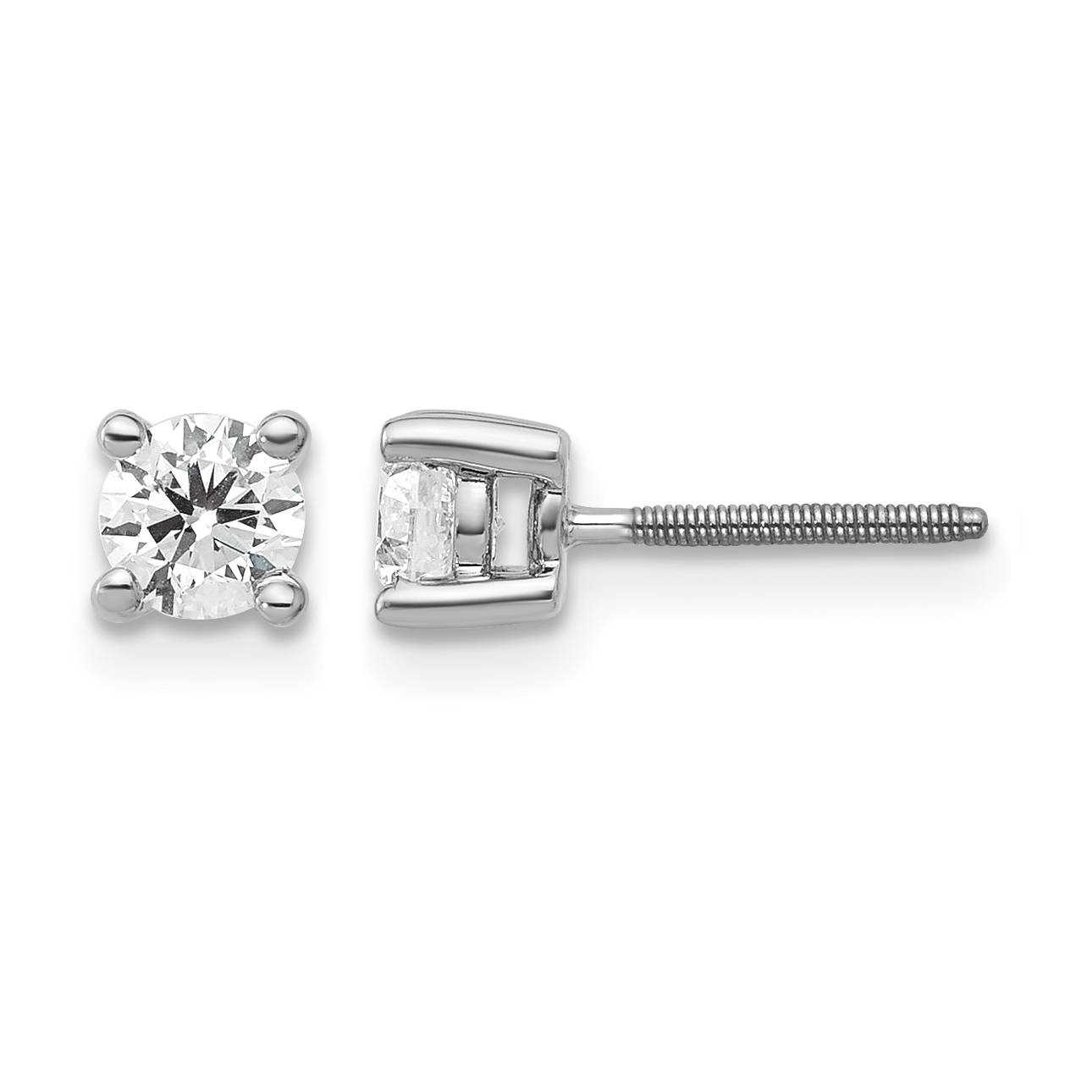 14k White Gold 1/2 carat Certified Lab Grown Diamond VS+ F+ Round Complete Four Prong Screwback Heavyweight Stud Earrings (EM1006S-050C-WLD)