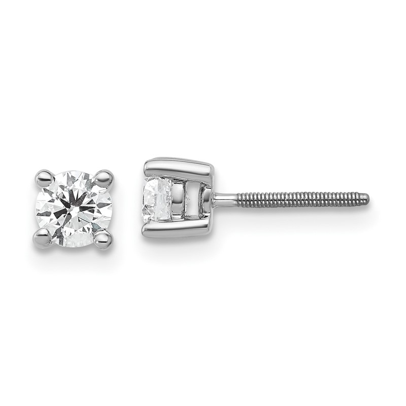 14k White Gold 1/2 ctw Certified Lab Grown Diamond VS+ F+ Round 4 Prong Heavy Wt. Screwback Stud Earrings