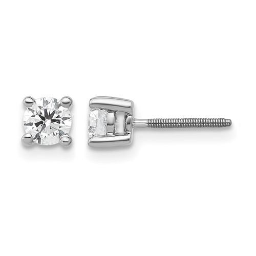 14K White Gold 0.5 Carat Certified Lab Grown Diamond Vs+ F+ Round Complete Four Prong Screwback Heavyweight Stud Earrings