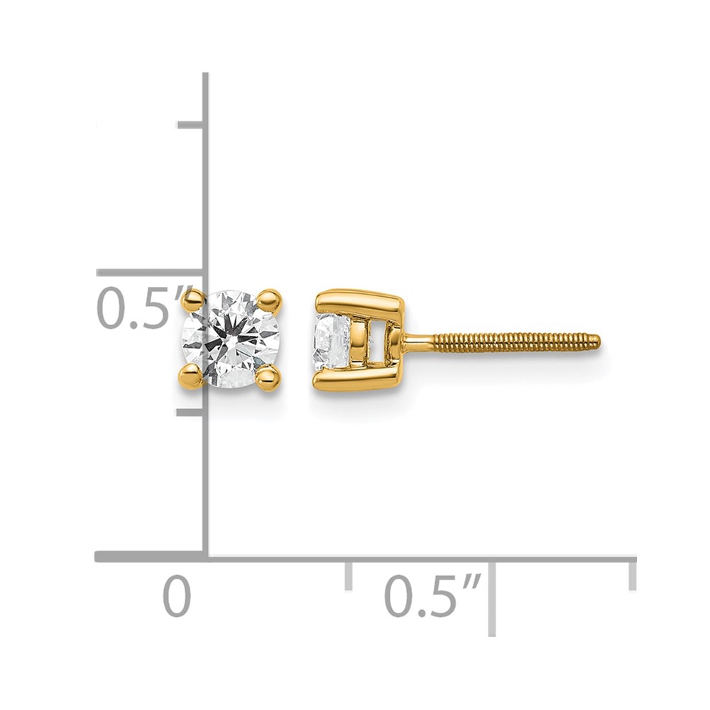 14k 1/2 carat Certified Lab Grown Diamond VS/SI+ G+ Round Complete Four Prong Screwback Heavyweight Stud Earrings (EM1006S-050C-LG)