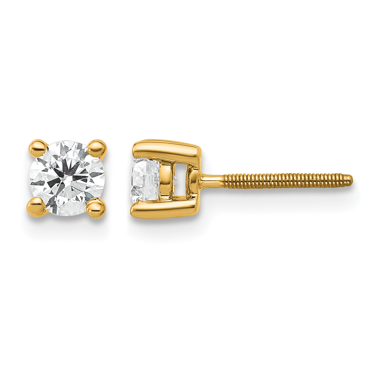 14k 1/2 carat Certified Lab Grown Diamond VS+ F+ Round Complete Four Prong Screwback Heavyweight Stud Earrings (EM1006S-050C-LD)