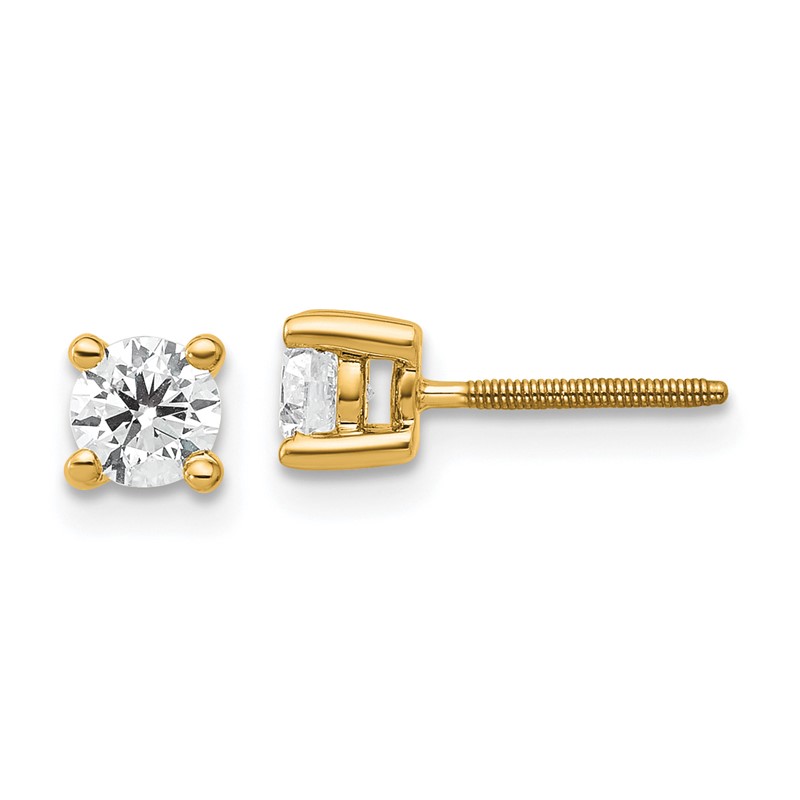 14k Yellow Gold 1/2 ctw Certified Lab Grown Diamond VS+ F+ Round 4 Prong Heavy Wt. Screwback Stud Earrings