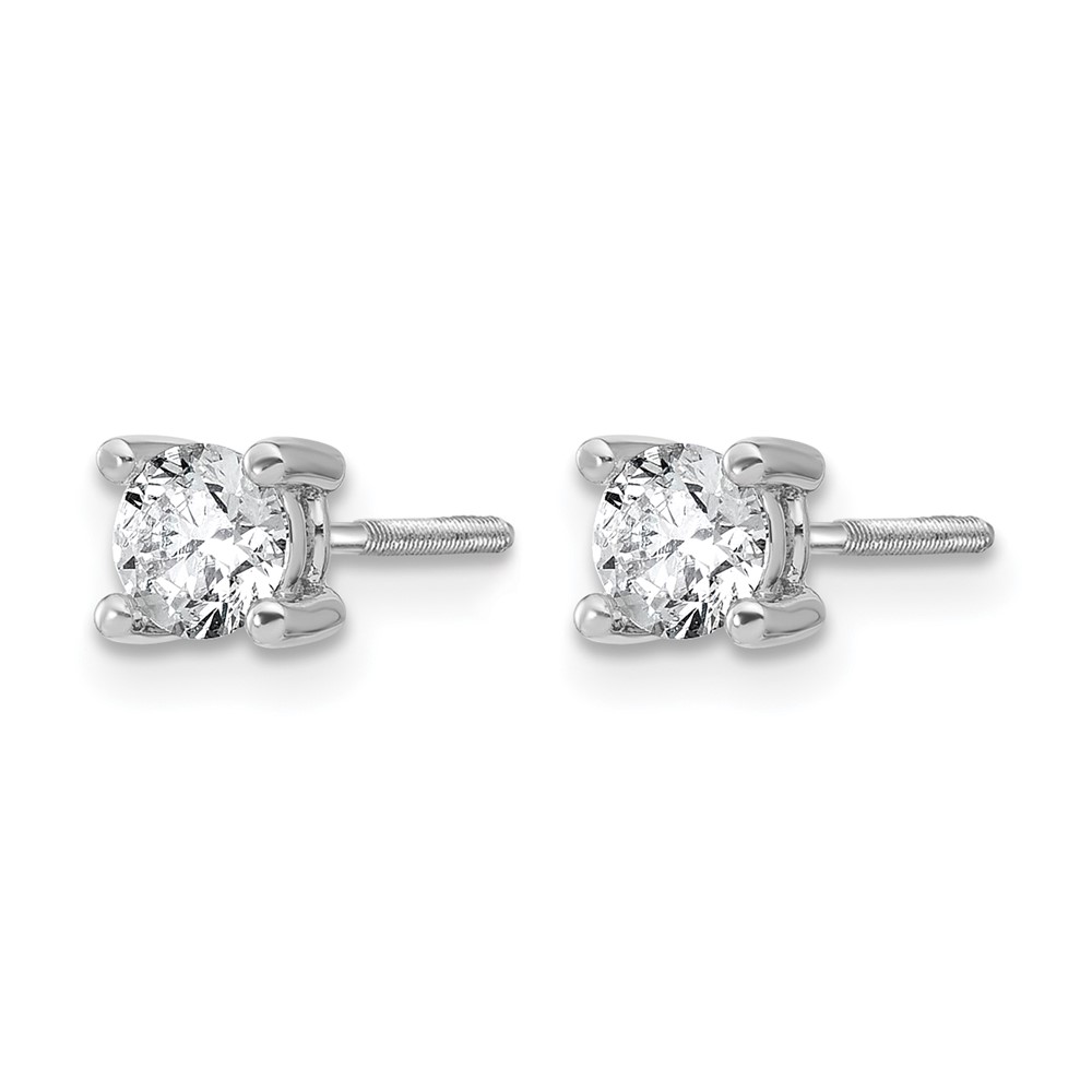 14k White Gold 5/8 carat Lab Grown Diamond VS/SI+ G+ Round Complete Four Prong Screwback Heavyweight Stud Earrings (EM1006S-066-WLG)