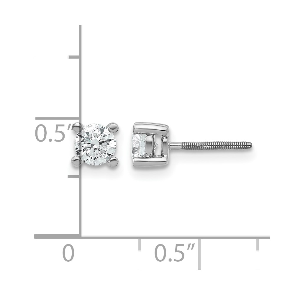 14k White Gold 5/8 carat Lab Grown Diamond VS/SI+ G+ Round Complete Four Prong Screwback Heavyweight Stud Earrings (EM1006S-066-WLG)