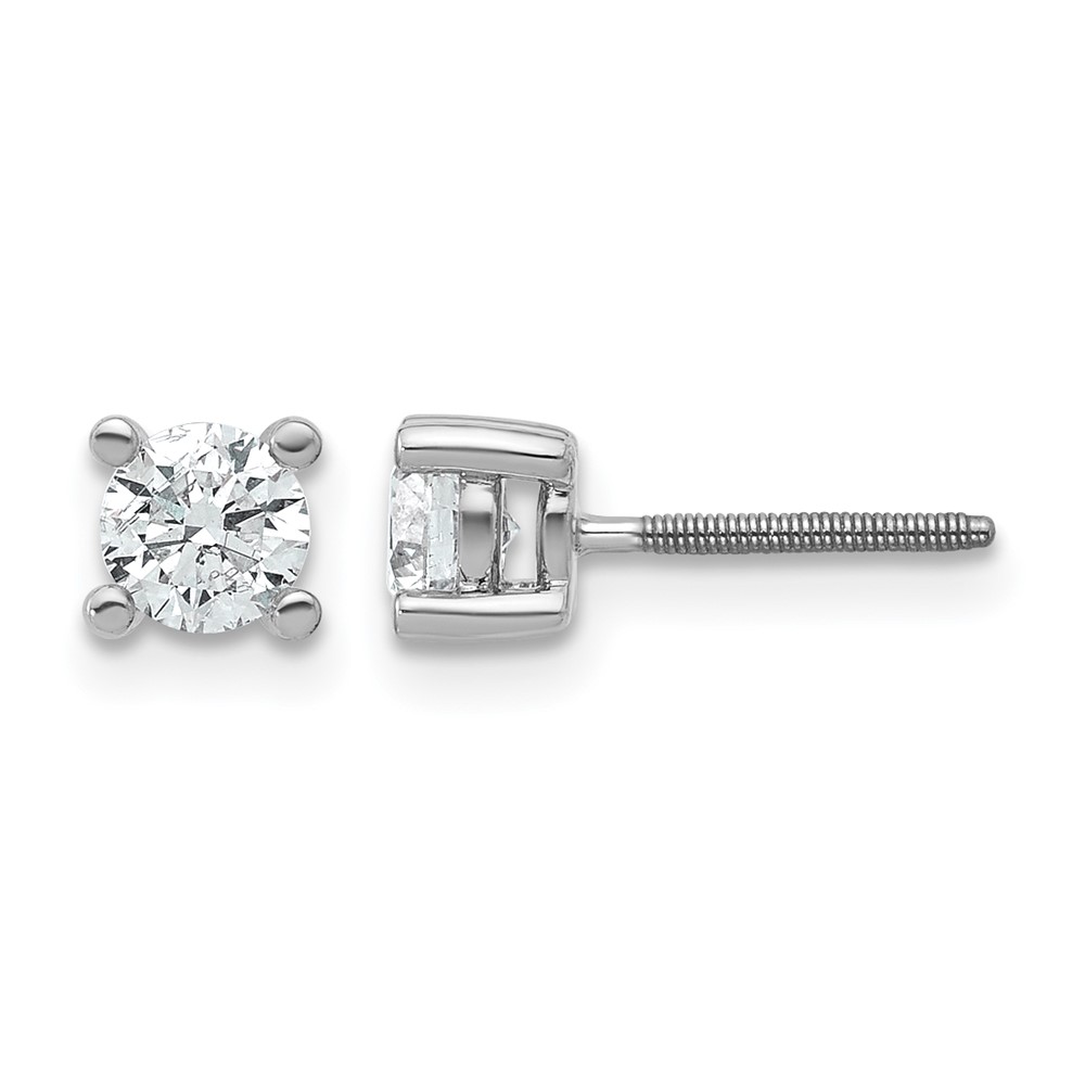 14k White Gold 5/8 carat Lab Grown Diamond VS/SI+ G+ Round Complete Four Prong Screwback Heavyweight Stud Earrings (EM1006S-066-WLG)
