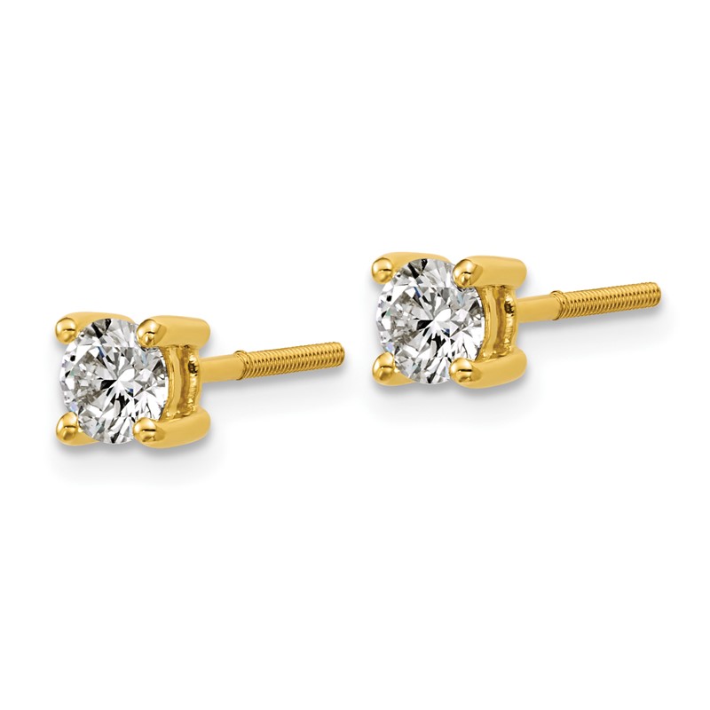 14k Yellow Gold 2/3 ctw Certified Lab Grown Diamond VS/SI+ G+ Round 4 Prong Heavy Wt. Screwback Stud Earrings
