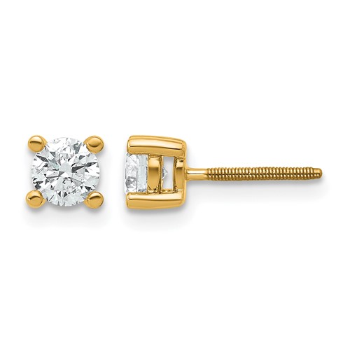 14K Yellow Gold 0.62 Carat Certified Lab Grown Diamond VS+ F+ Round Complete Four Prong Screwback Heavyweight Stud Earrings