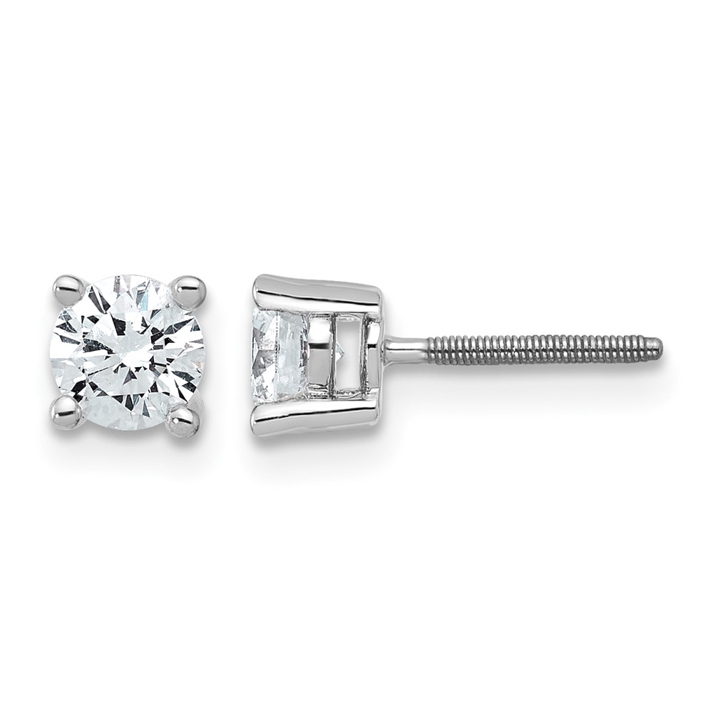 18K White Gold 0.75 Carat Lab Grown Diamond VS+ F+ Round Complete Four Prong Screwback Stud Earrings
