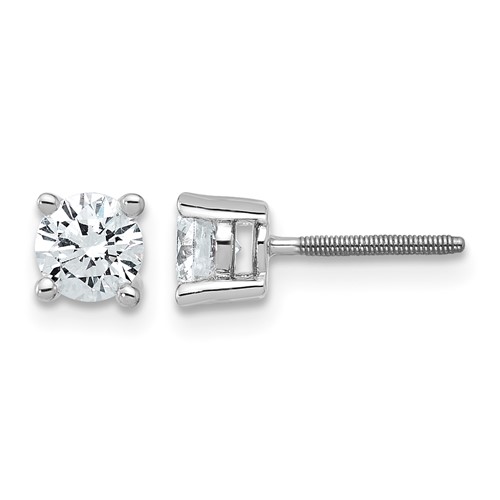 18K White Gold 0.75 Carat Certified Lab Grown Diamond VS+ F+ Round Complete Four Prong Screwback Stud Earrings
