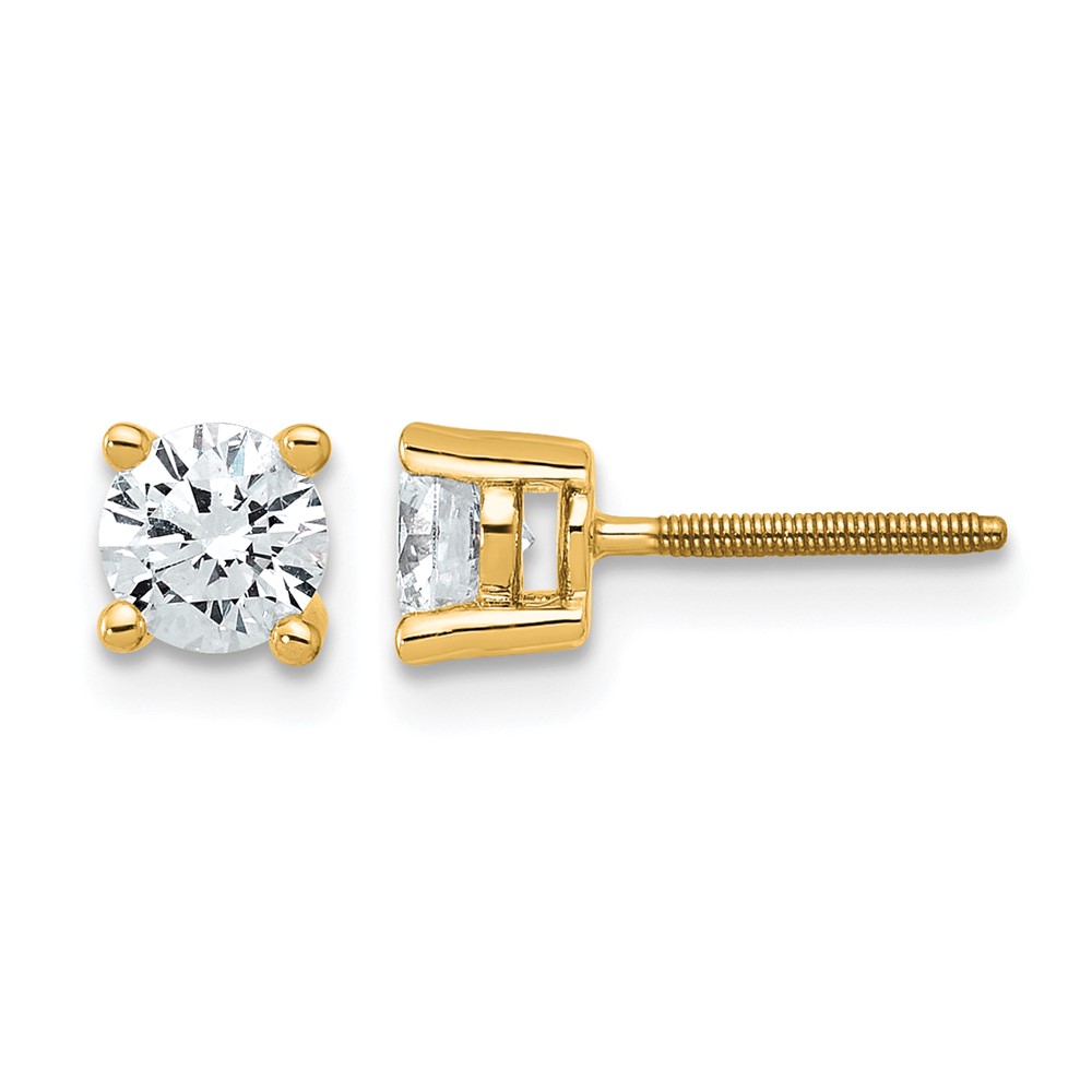 18K Yellow Gold 0.75 Carat Certified Lab Grown Diamond VS+ F+ Round Complete Four Prong Screwback Stud Earrings