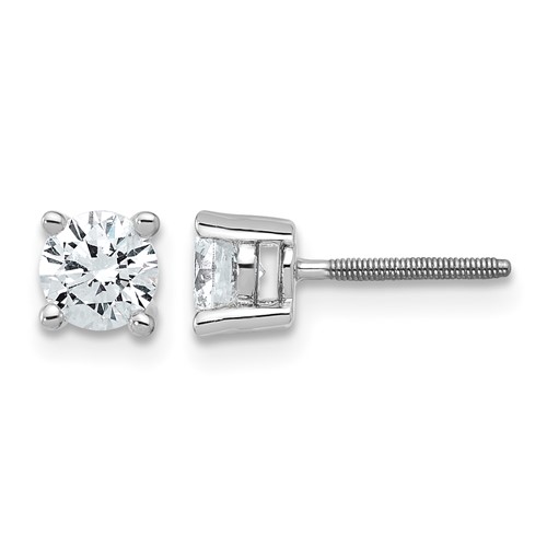 Platinum 0.75 Carat Certified Lab Grown Diamond VS+ F+ Round Complete Four Prong Screwback Stud Earrings
