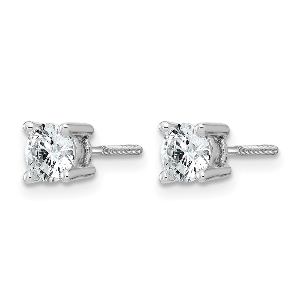 14k White Gold 3/4 carat Certified Lab Grown Diamond VS+ F+ Round Complete Four Prong Screwback Heavyweight Stud Earrings (EM1006S-075C-WLD)