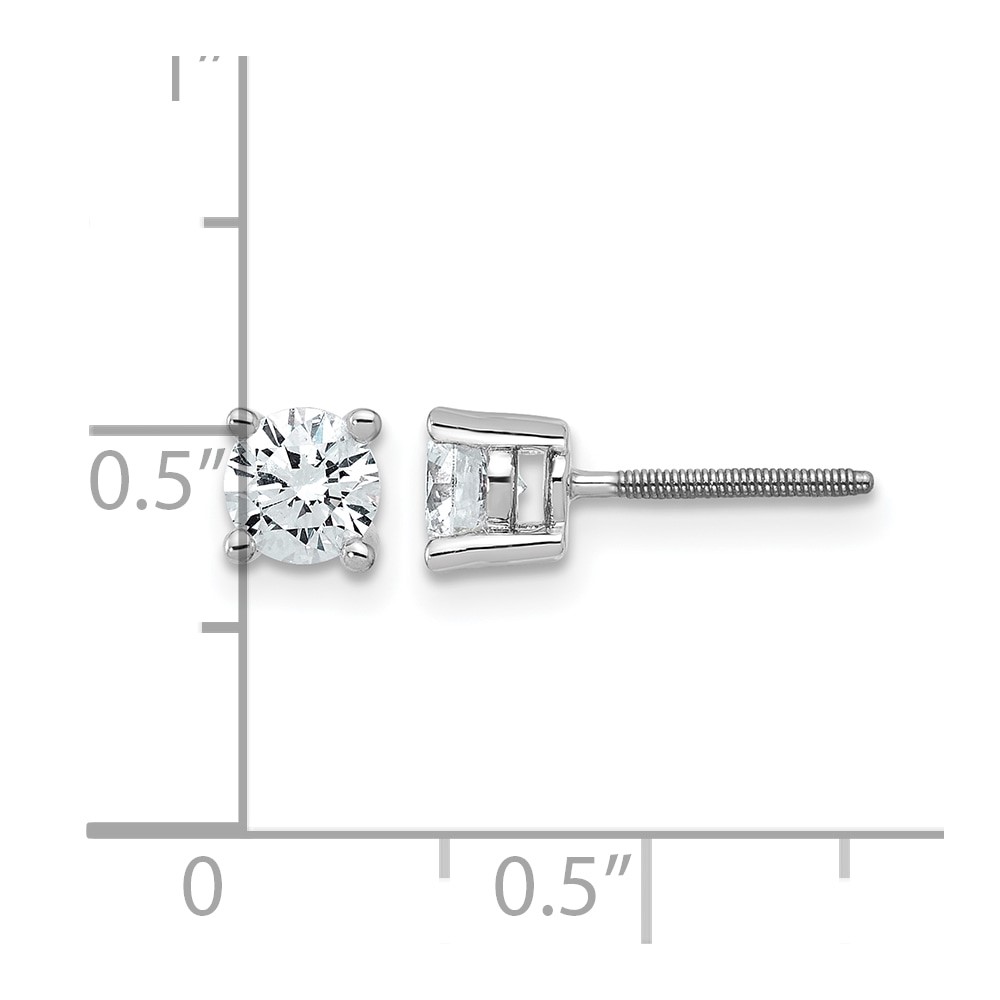14k White Gold 3/4 carat Certified Lab Grown Diamond VS+ F+ Round Complete Four Prong Screwback Heavyweight Stud Earrings (EM1006S-075C-WLD)