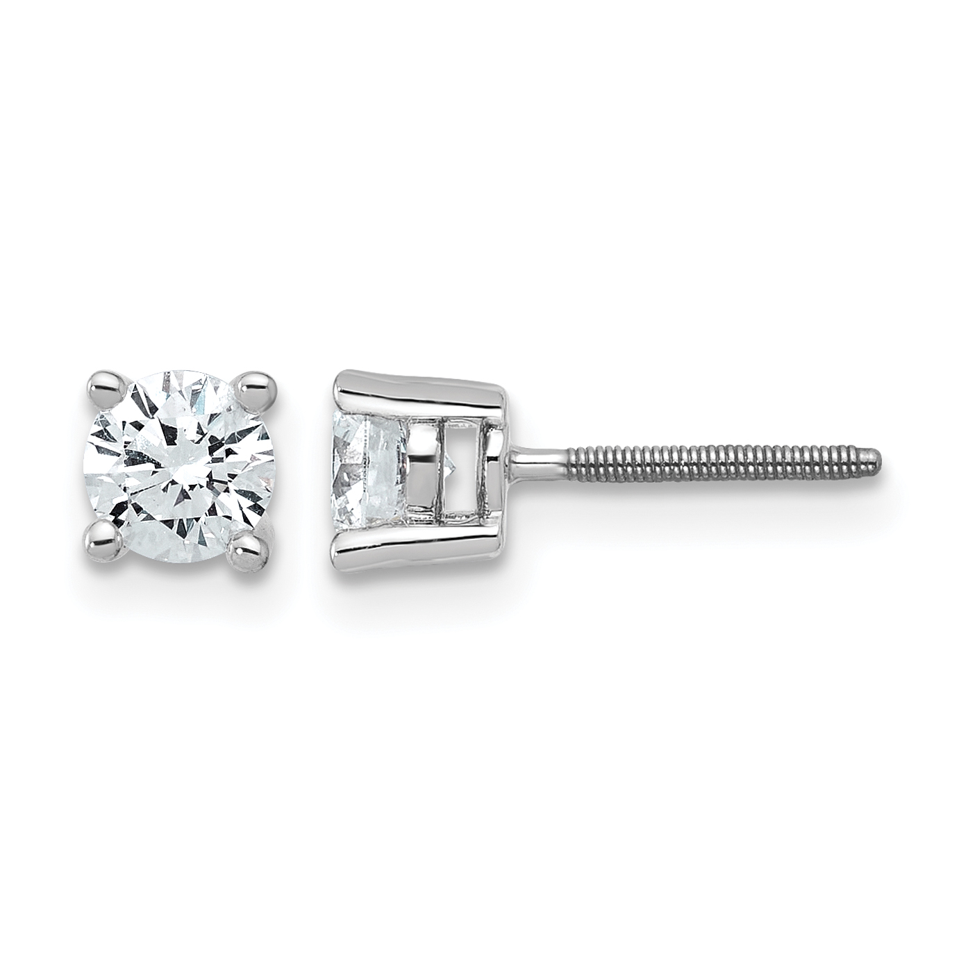 14k White Gold 3/4 carat Certified Lab Grown Diamond VS+ F+ Round Complete Four Prong Screwback Heavyweight Stud Earrings (EM1006S-075C-WLD)