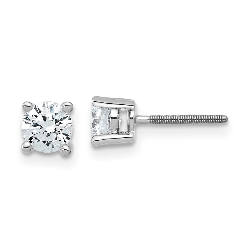 14k White Gold 3/4 ctw Certified Lab Grown Diamond VS/SI+ G+ Round 4 Prong Heavy Wt. Screwback Stud Earrings