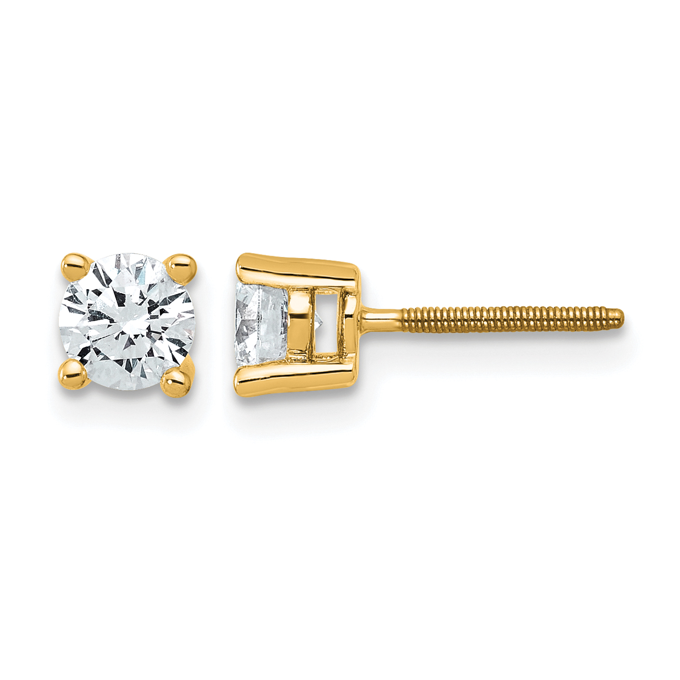 14k 3/4 carat Lab Grown Diamond VS+ F+ Round Complete Four Prong Screwback Heavyweight Stud Earrings (EM1006S-075-LD)