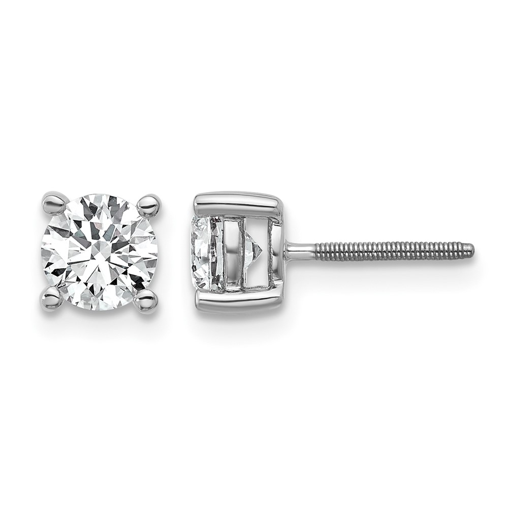 18K White Gold 1 Carat Certified Lab Grown Diamond VS+ F+ Round Complete Four Prong Screwback Stud Earrings