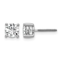 18K White Gold 1 Carat Certified Lab Grown Diamond VS+ F+ Round Complete Four Prong Screwback Stud Earrings view 1