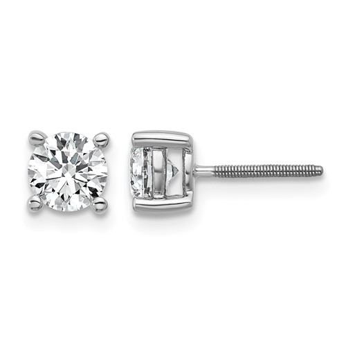 18K White Gold 1 Carat Lab Grown Diamond VS+ F+ Round Complete Four Prong Screwback Stud Earrings