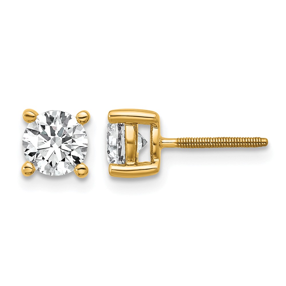 18K Yellow Gold 1 Carat Certified Lab Grown Diamond VS+ F+ Round Complete Four Prong Screwback Stud Earrings