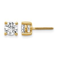 18K Yellow Gold 1 Carat Certified Lab Grown Diamond VS+ F+ Round Complete Four Prong Screwback Stud Earrings view 1